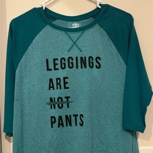 Baseball Tee Shirt Leggings are NOT Pants Raglan Sleeve Cabo Blue Large Women’s